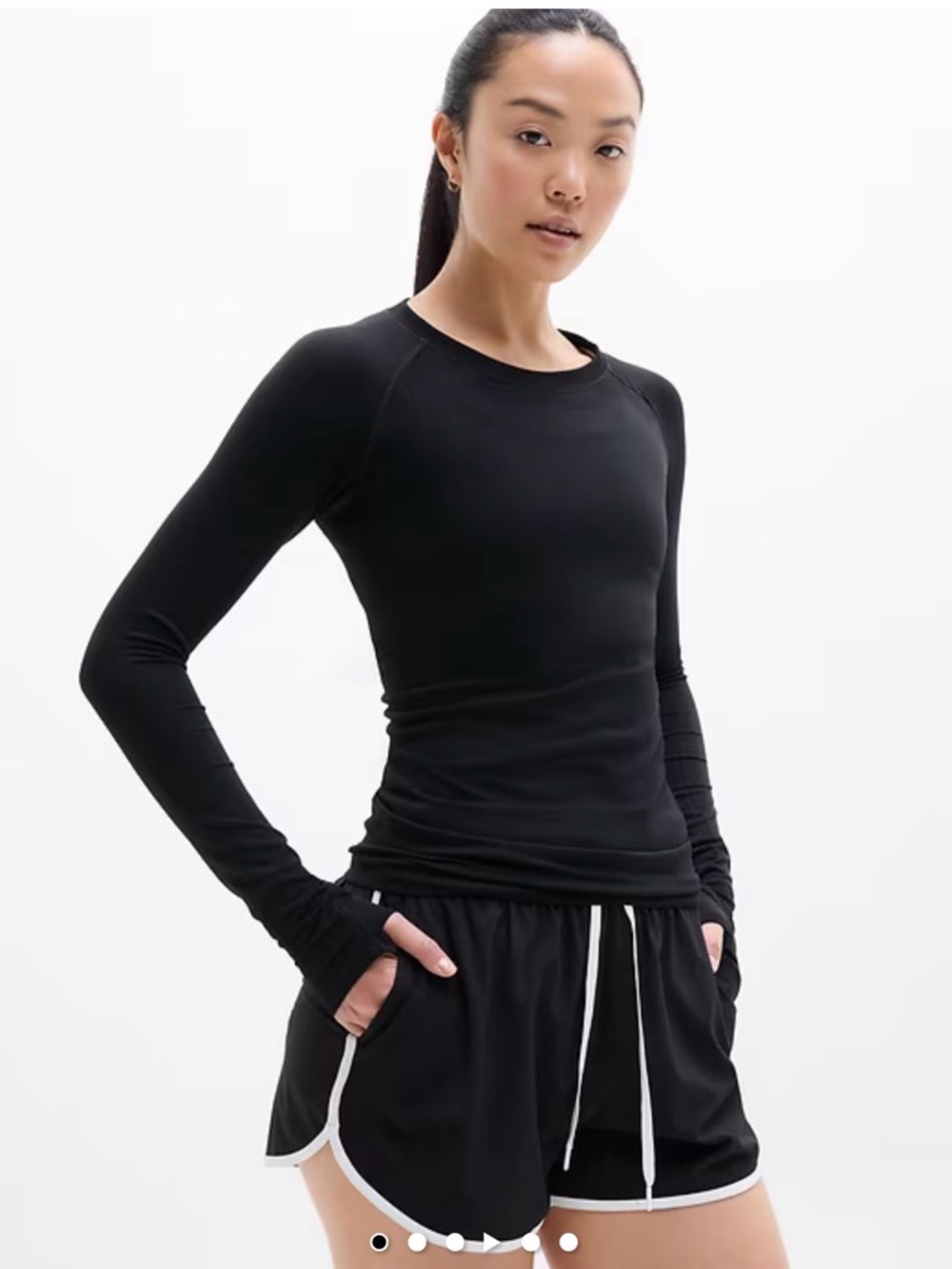 Athleta Black Long-Sleeve Crewneck Performance Top